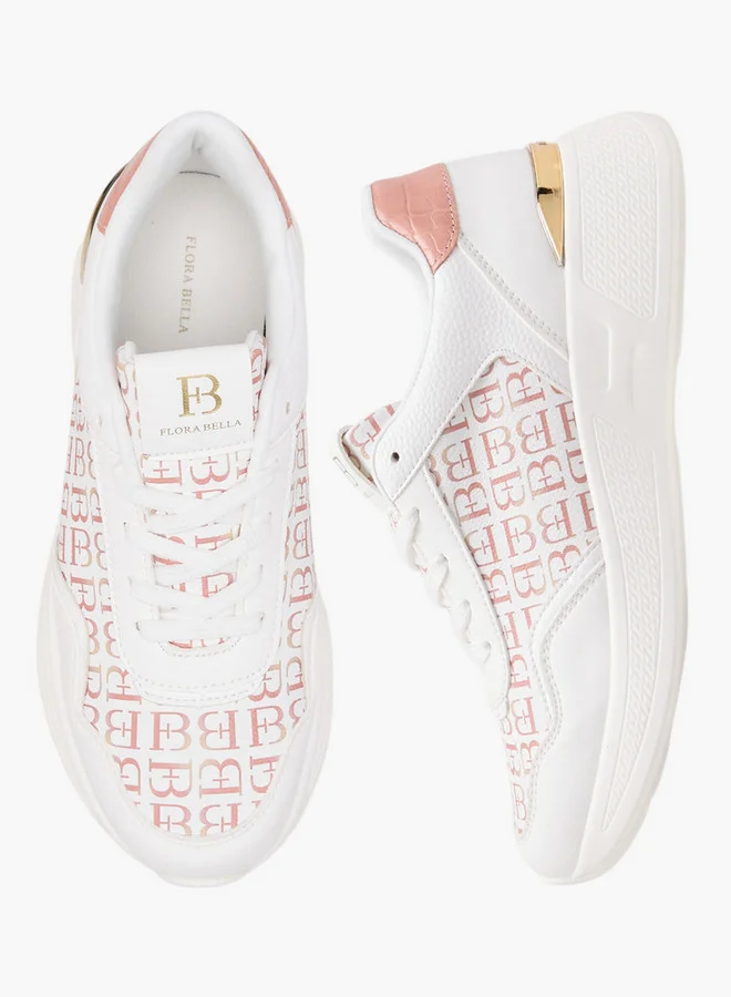 Flora Bella By Shoexpress Women's Monogram Print Lace-Up Sneakers
