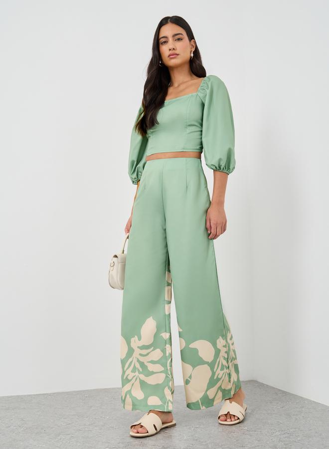 Styli Styli Balloon Sleeve Square Neck Crop Top and Pants Co-Ords  - Image 1