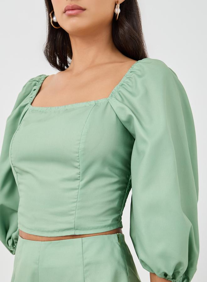 Styli Styli Balloon Sleeve Square Neck Crop Top and Pants Co-Ords  - Image 3