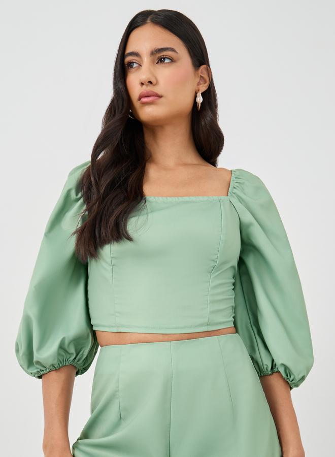 Styli Styli Balloon Sleeve Square Neck Crop Top and Pants Co-Ords  - Image 2