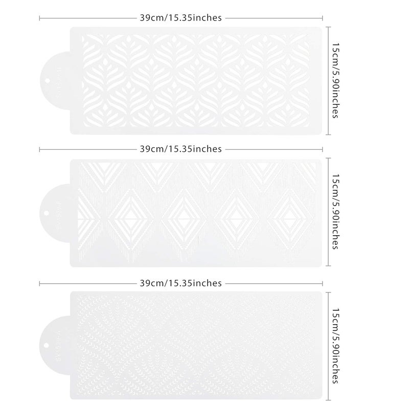 FVVMEED 3 Pieces Cake Decorating Templates Powdered Sugar Sieve Template Set Wedding Cake Decorative Flower Edge Molding Baking Tool,Cake Lace Decoration Stencils Food Grade Plastic Stencils Molds - Image 3
