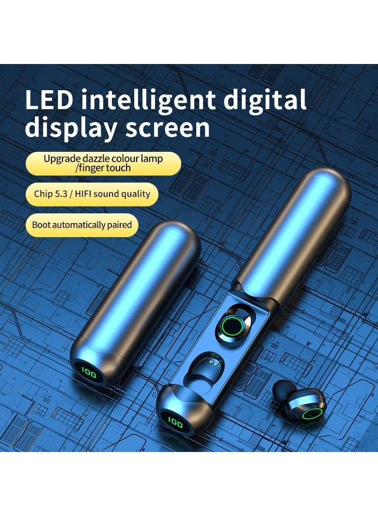 BQ40 Bluetooth 5.3 Wireless Earbuds with Wireless Charging Case, LED Digital Display Charging Case, 5 Hours Playtime Bluetooth Earbuds (Black) - Image 4