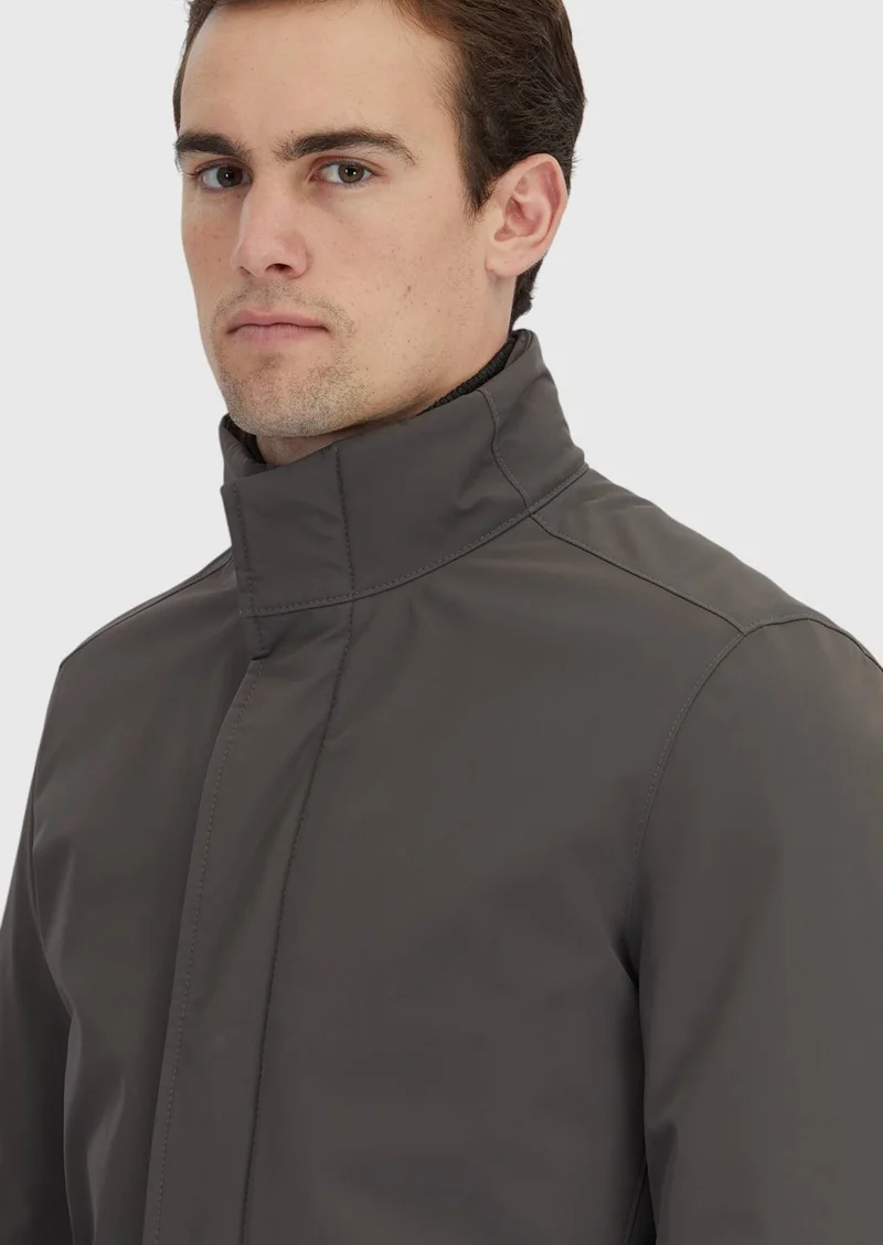 RAMSEY Brown Regular Fit Turtleneck Casual Weaving Coat