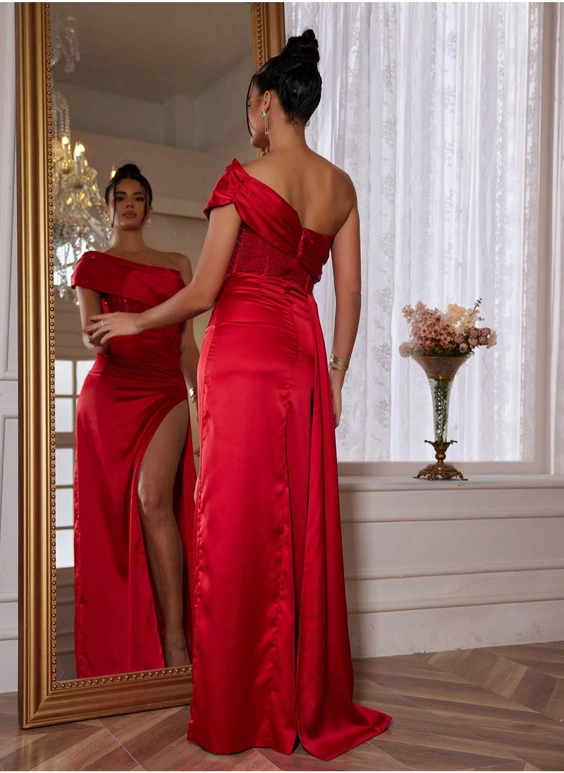 Madam Uniq Stunning Off-Shoulder Red Evening Gown Sequin Party Dress– High-Slit Formal Dress  - Image 2