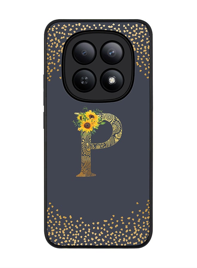 For Xiaomi Redmi Note 15 5G / Poco M8 Case,Slim fit Camera Protection, Shockproof Thin Phone cover  - Custom Floral Monogram - P  (Grey )