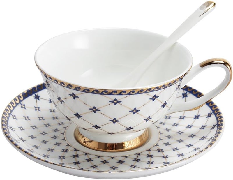 Porlien Royal Blue Starnight Porcelain 7ounce Teacup and Saucer Set with 6inch Coffee Spoon - Image 1