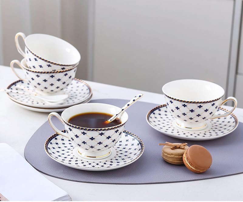 Porlien Royal Blue Starnight Porcelain 7ounce Teacup and Saucer Set with 6inch Coffee Spoon - Image 3