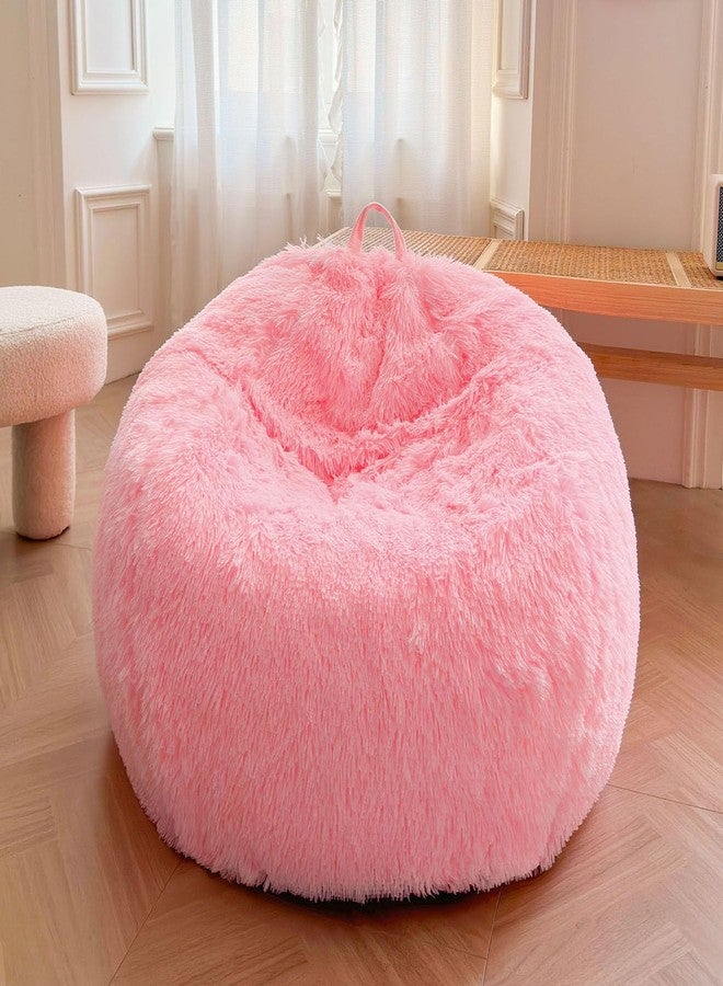 XeGe Kids Fluffy Faux Fur Bean Bag Chair Cover (No Filler), Soft Furry Stuffed Animal Storage Bean Bag Cover for Plush Toys, Shaggy Fuzzy Beanbag Shell for Kids Teens Girls Children, Anti-Slip, Pink - Image 1