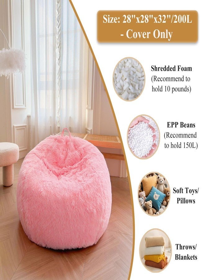 XeGe Kids Fluffy Faux Fur Bean Bag Chair Cover (No Filler), Soft Furry Stuffed Animal Storage Bean Bag Cover for Plush Toys, Shaggy Fuzzy Beanbag Shell for Kids Teens Girls Children, Anti-Slip, Pink - Image 3