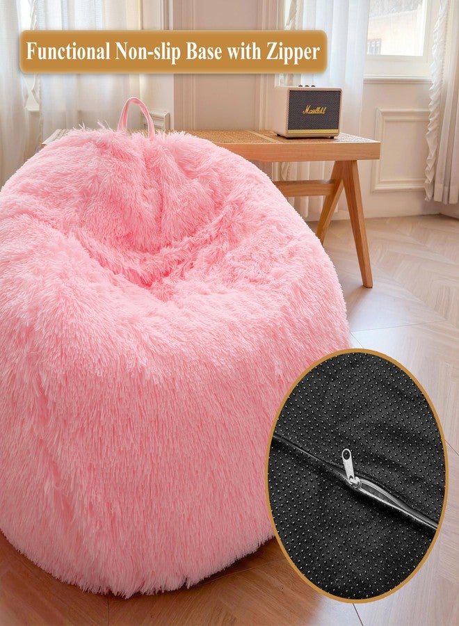 XeGe Kids Fluffy Faux Fur Bean Bag Chair Cover (No Filler), Soft Furry Stuffed Animal Storage Bean Bag Cover for Plush Toys, Shaggy Fuzzy Beanbag Shell for Kids Teens Girls Children, Anti-Slip, Pink - Image 4