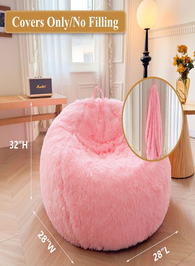 XeGe Kids Fluffy Faux Fur Bean Bag Chair Cover (No Filler), Soft Furry Stuffed Animal Storage Bean Bag Cover for Plush Toys, Shaggy Fuzzy Beanbag Shell for Kids Teens Girls Children, Anti-Slip, Pink - Image 2