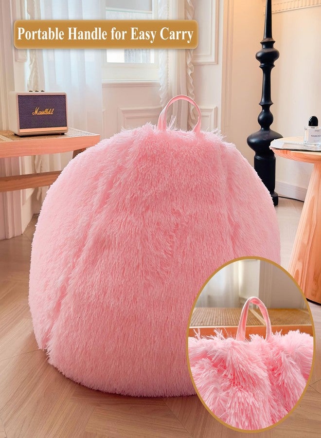 XeGe Kids Fluffy Faux Fur Bean Bag Chair Cover (No Filler), Soft Furry Stuffed Animal Storage Bean Bag Cover for Plush Toys, Shaggy Fuzzy Beanbag Shell for Kids Teens Girls Children, Anti-Slip, Pink - Image 5
