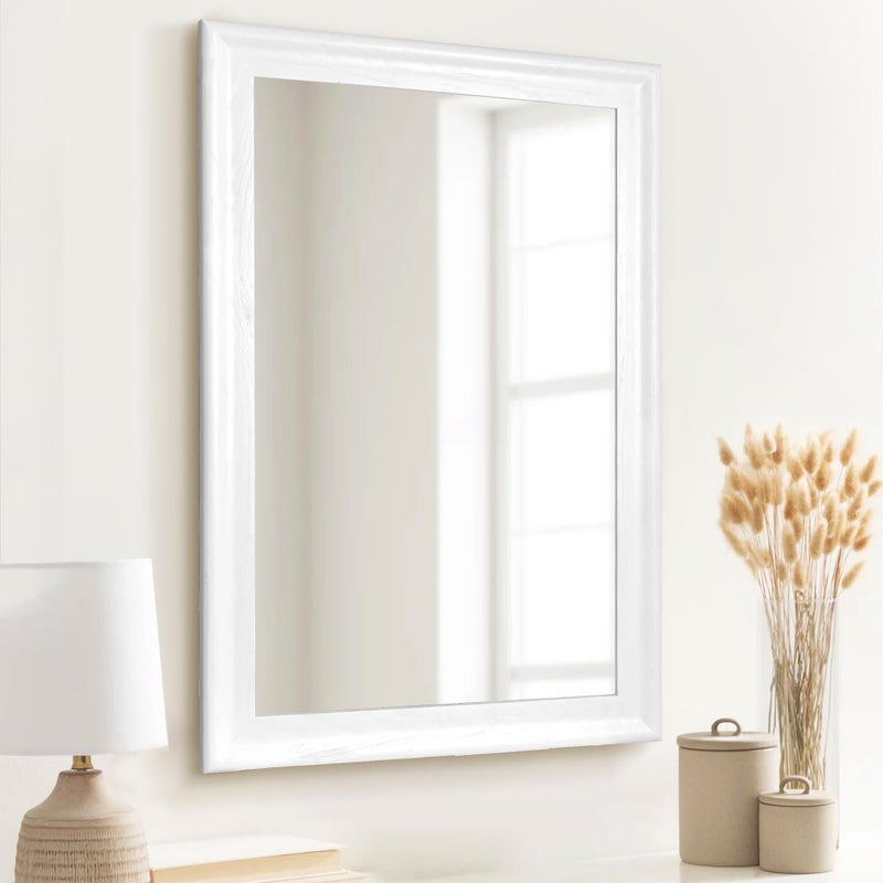 CULER White Wood Wall Mirror for Bathroom,Rectangle Rustic 24 x 36 inch Hanging Vanity Mirrors with Wooden Frame for Living Room,Bedroom,Entryway (24x36 inch, White) - Image 4