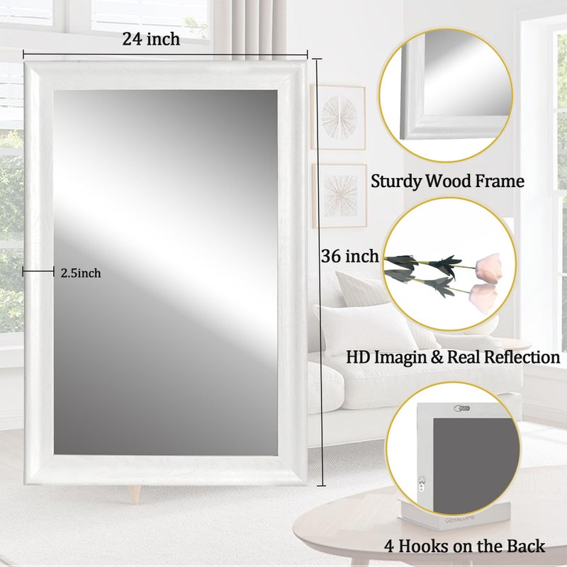 CULER White Wood Wall Mirror for Bathroom,Rectangle Rustic 24 x 36 inch Hanging Vanity Mirrors with Wooden Frame for Living Room,Bedroom,Entryway (24x36 inch, White) - Image 5