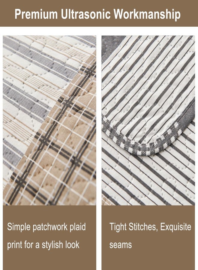 CHESITY Brown Black Plaid Bedding Sets, 3 Pcs Queen Size Quilt Bedspread Checked Patchwork Print Coverlets Bedcover Reversible Bed Cover Country Bedroom Decor(90"x 90") - Image 5