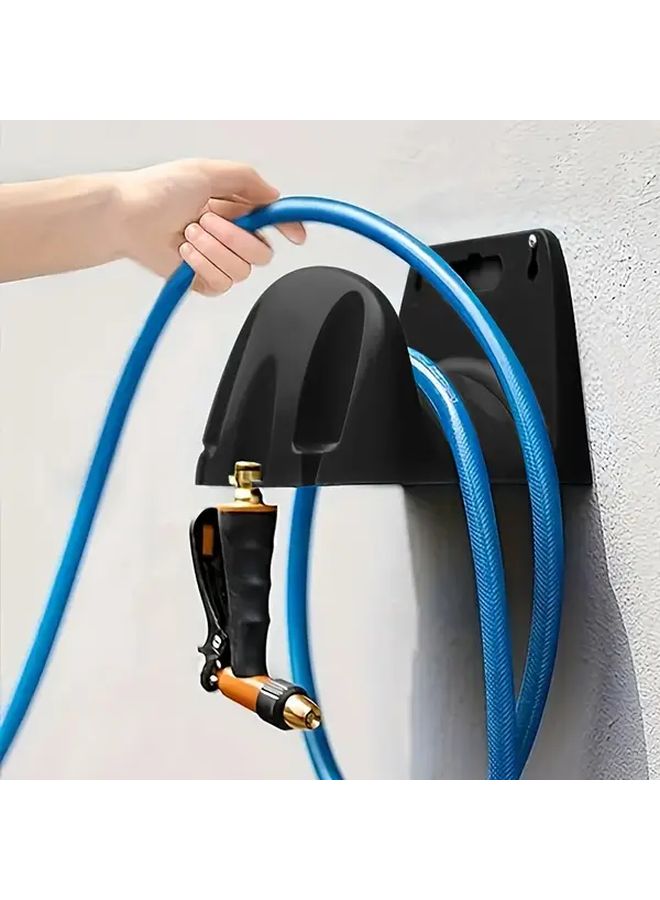 Black Plastic Garden Hose Hanger Wall Mounted Space Saving Outdoor Water Pipe Rack - Image 2