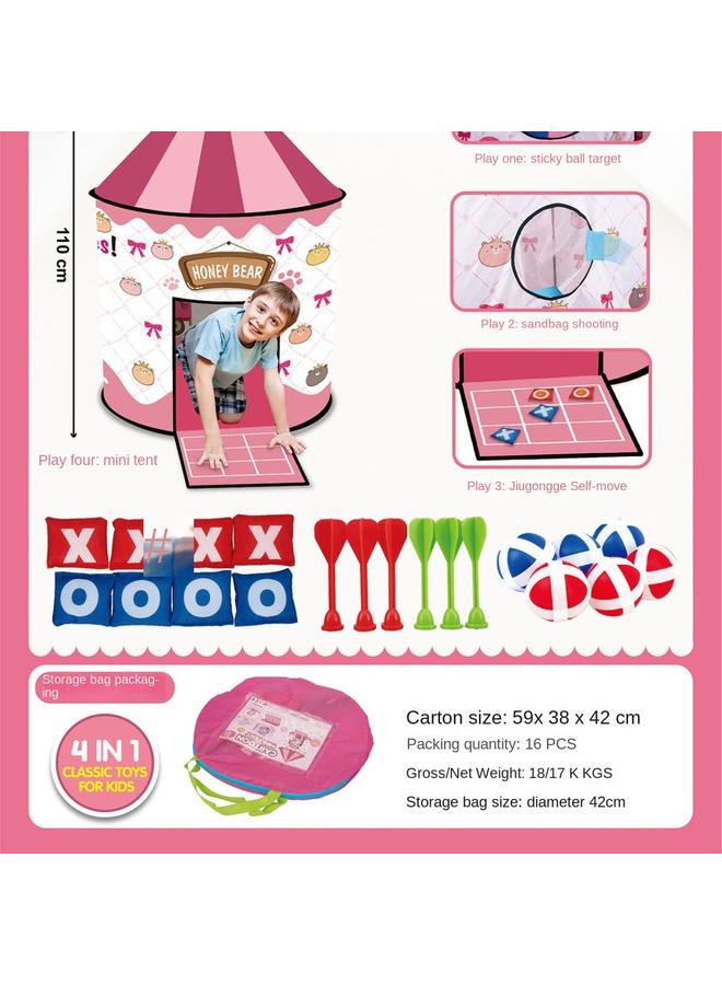 الأزرق جي دبليو <رماية أكياس الرمل> أربعة في واحد رمي لعبة خيام ألعاب خيام أطفال قاعدة سرية ألعاب خيام - Image 5