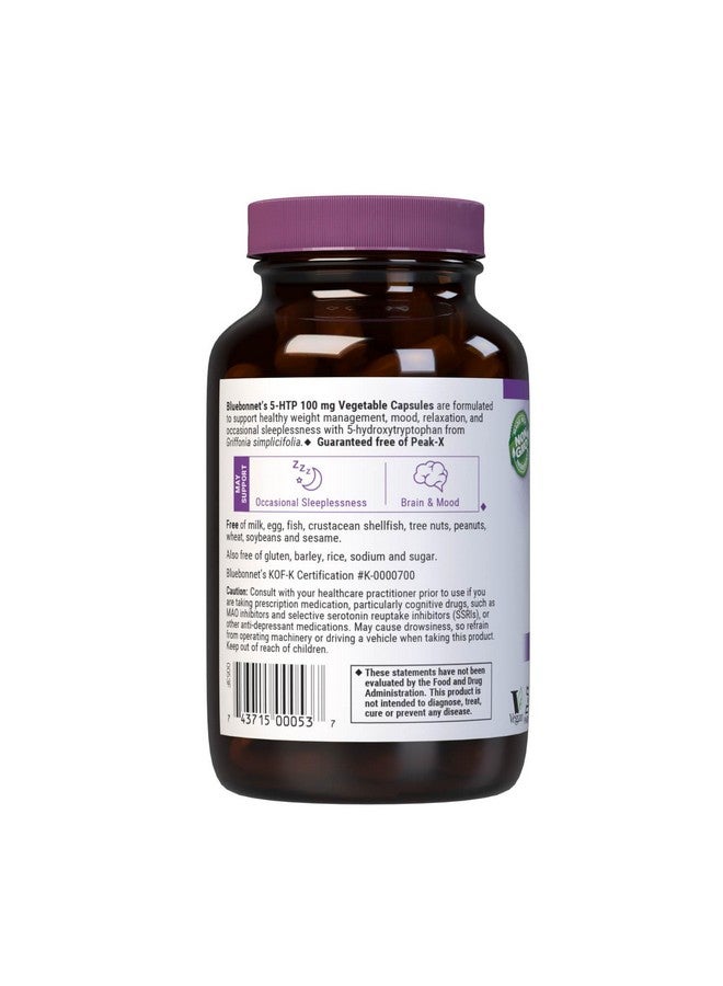 Bluebonnet Nutrition 5-HTP(Hydroxytrypophan) 100mg, for Neurotransmitter Support*, Supports Positive Mood*, Soy-Free, Gluten-Free, Non-GMO, Kosher Certified, Vegan, White,120 Vegetable Capsule - Image 3