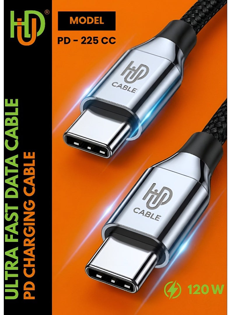 HUD 120W USB Type C Cable Nylon Braided USB C to USB C 2.0 Cable (C to C) Compatible For iPhone 16 15 Pro Max iPad Pro Air mini 6 MacBook Pro Air Galaxy S24 S23 Ultra Z Fold Xiaomi Honor OPPO OnePlus 1M 1M - Image 1