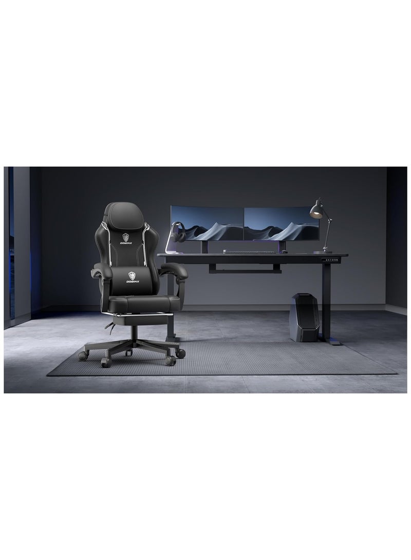 Mahmayi Ergonomic Adjustable Gaming Chair with High Back Leather Ideal for Home and Office Use, Head Support, Backrest Tilt, Footrest, and Massage Lumbar Support for Ultimate Comfort - White - Image 2