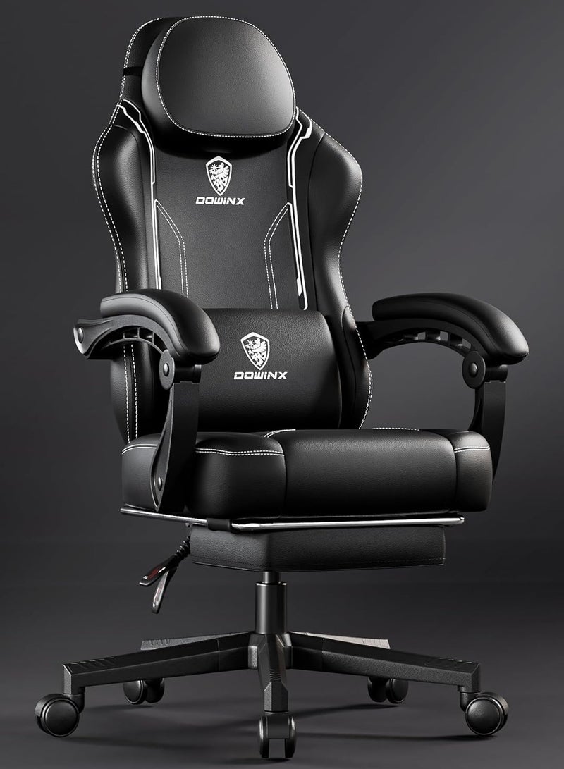 Mahmayi Ergonomic Adjustable Gaming Chair with High Back Leather Ideal for Home and Office Use, Head Support, Backrest Tilt, Footrest, and Massage Lumbar Support for Ultimate Comfort - White - Image 1