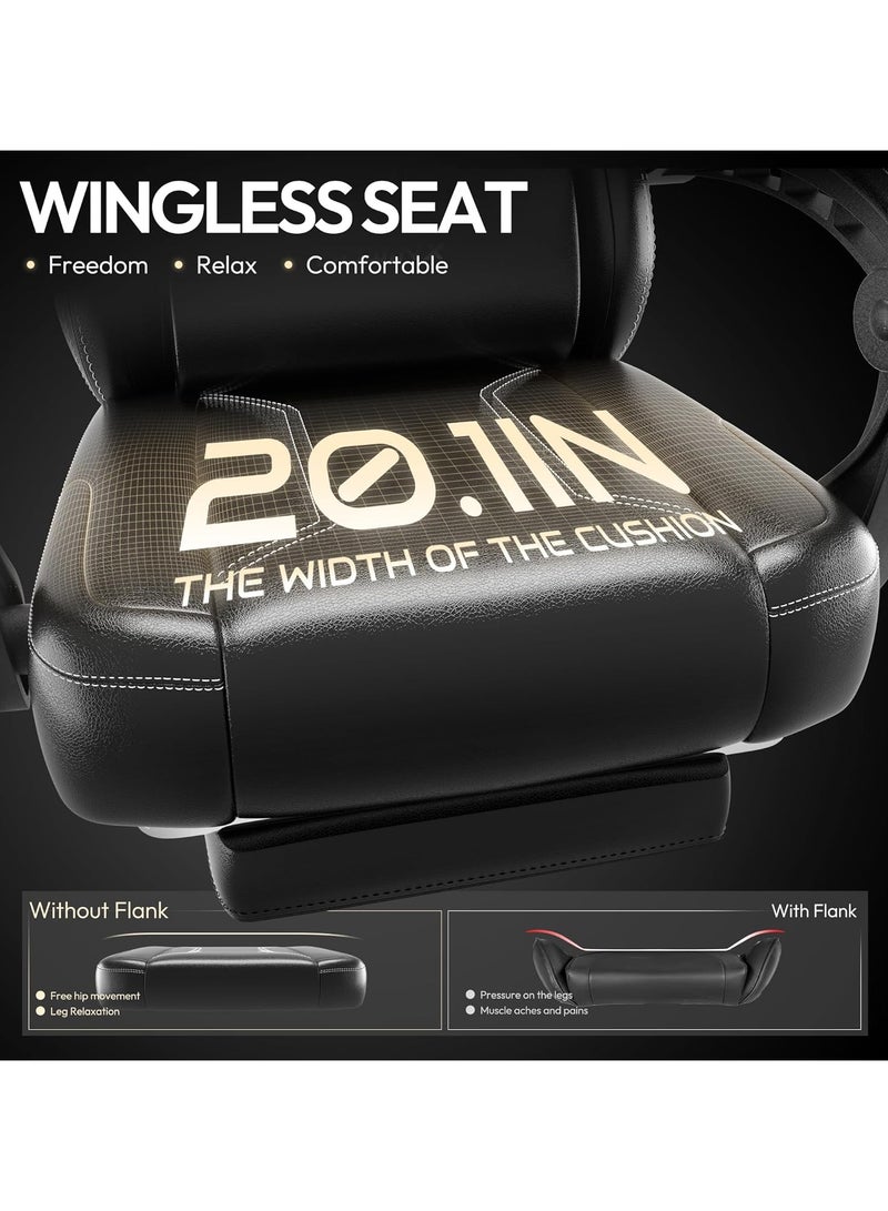 Mahmayi Ergonomic Adjustable Gaming Chair with High Back Leather Ideal for Home and Office Use, Head Support, Backrest Tilt, Footrest, and Massage Lumbar Support for Ultimate Comfort - White - Image 5