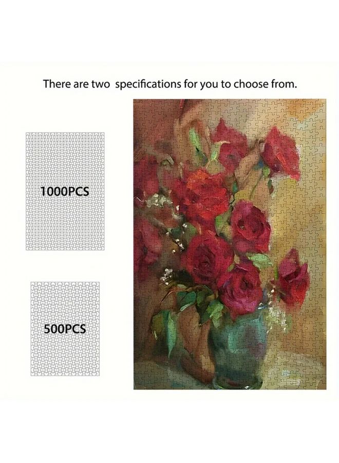 1000 Piece Jigsaw Puzzle Vibrant Red Roses Vase Art Educational Game For Adults Teens - Image 2