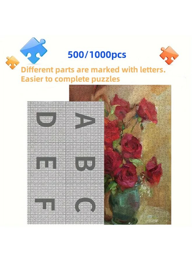 1000 Piece Jigsaw Puzzle Vibrant Red Roses Vase Art Educational Game For Adults Teens - Image 5