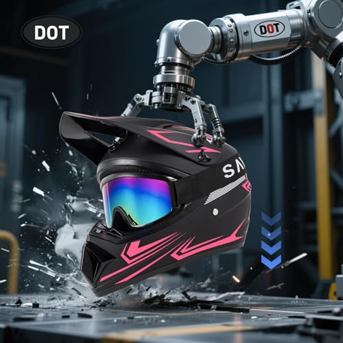 TIANDU Youth Kids Dirt Bike Motocross Helmet (Goggles Gloves Face Mask) 4PCS Set, DOT Approved Girls Full Face Motorcycle Helmets, ATV BMX MX Mountain Bike Off Road Kid Helmet (Pink, M) - Image 4