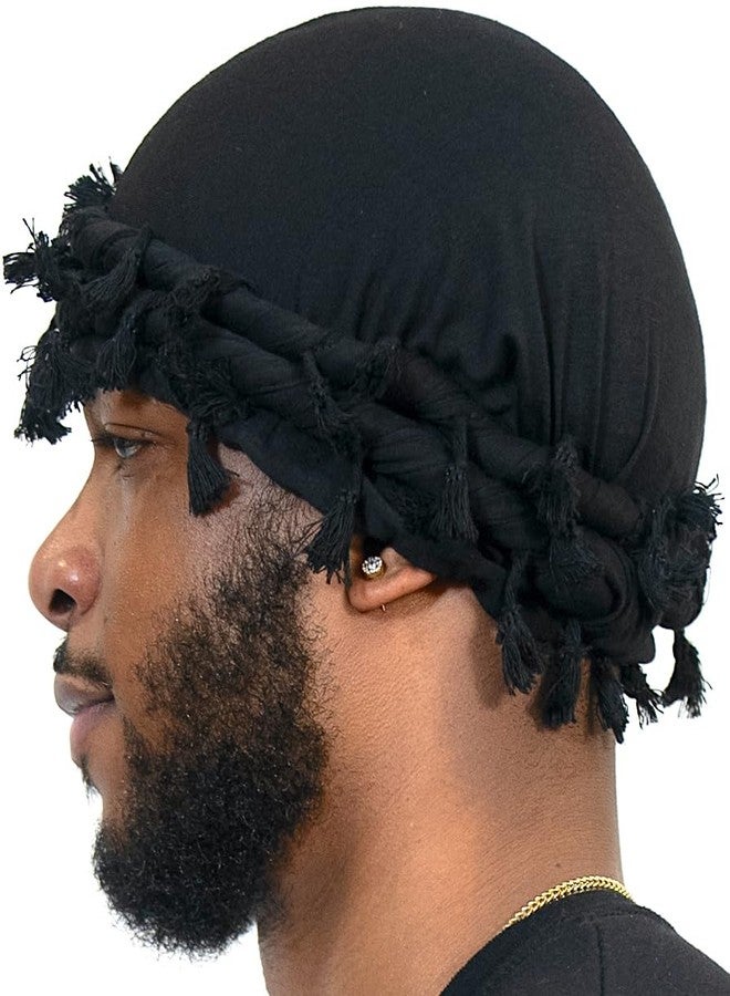 Veeta Superior Halo Turban Silk Satin Lined Head Wrap, Pre-Tied Tassel Turban for Men & Women, Turban Durag Wave Cap (Black) - Image 1