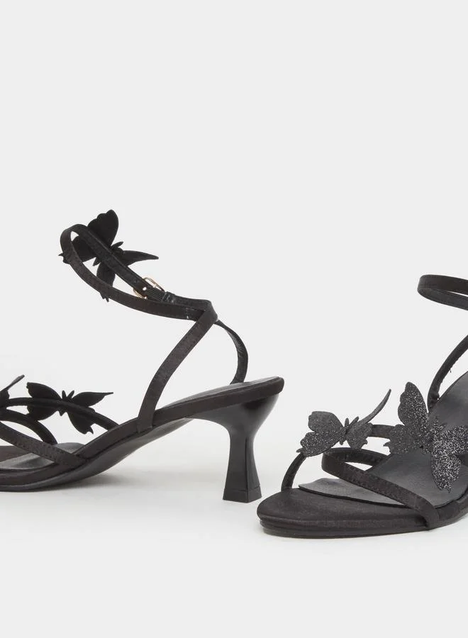 Take Two Take Two Butterfly Decoration Cross Strap Block Heel Sandals