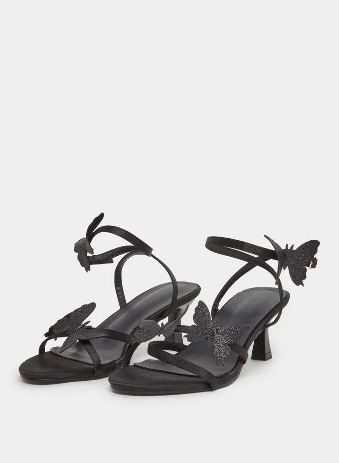 Take Two Take Two Butterfly Decoration Cross Strap Block Heel Sandals