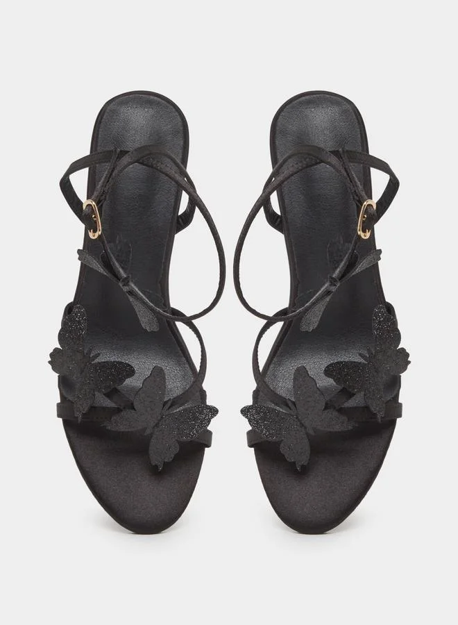 Take Two Take Two Butterfly Decoration Cross Strap Block Heel Sandals