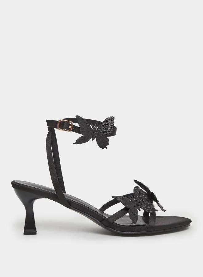 Take Two Take Two Butterfly Decoration Cross Strap Block Heel Sandals