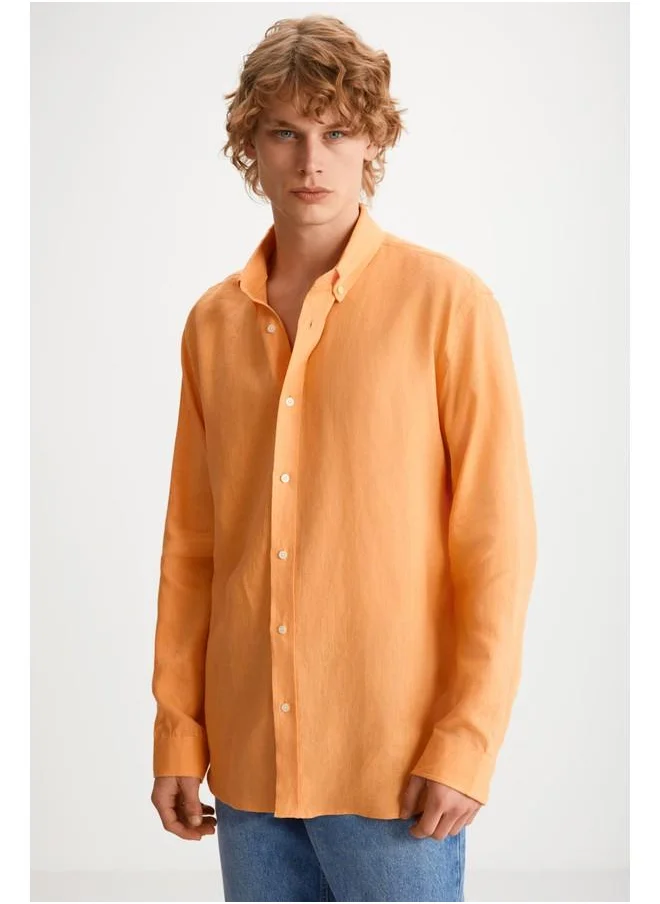 GRIMELANGE Grimelange Hendra Men's Linen Regular Tangerine Shirt