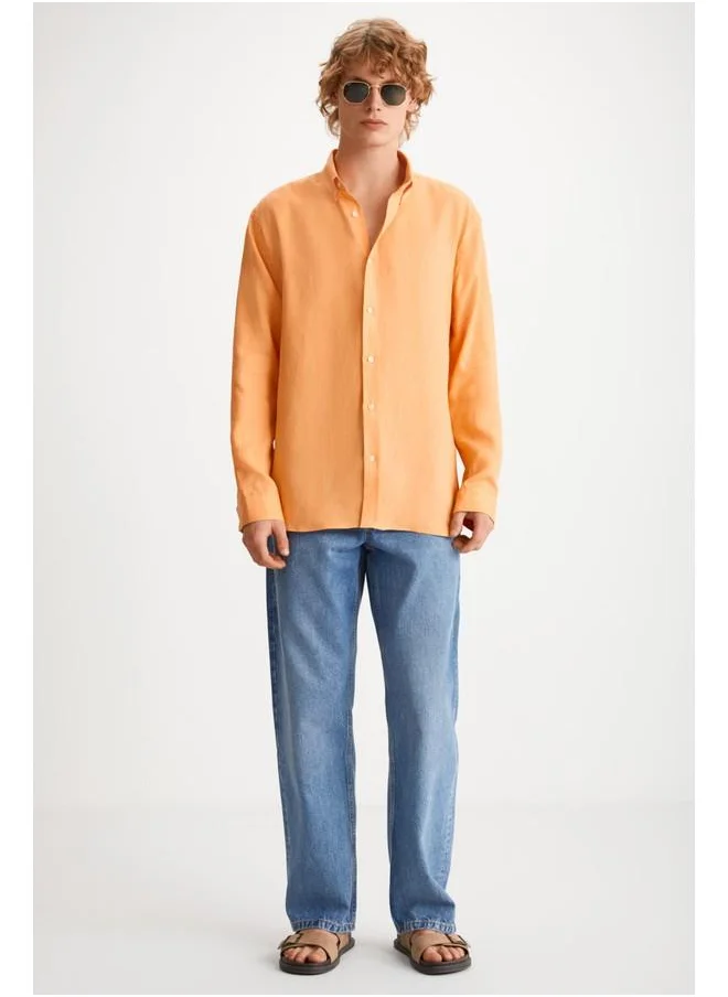 GRIMELANGE Grimelange Hendra Men's Linen Regular Tangerine Shirt