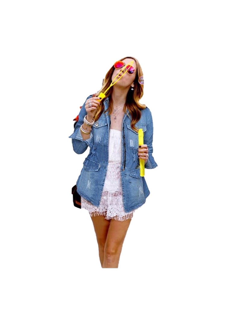 Generic M3038 European Inventory Wish New Womens Clothing Waist-Fitted Slimming Denim Jacket From Amazon Outside Trade Blue 