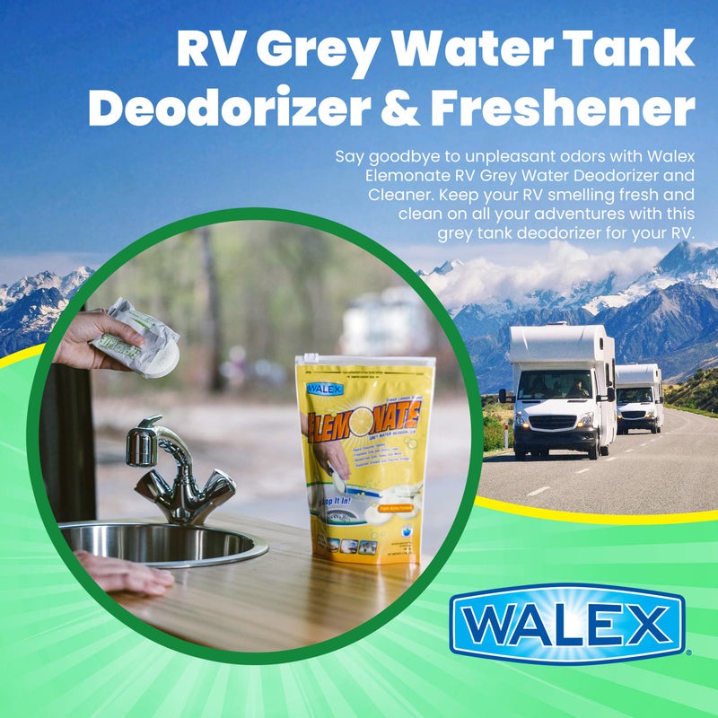 Walex Elemonate Grey Water Tank Deodorizer & Freshener - Freshens Sink & Drain Lines, Rapid Dissolving Drop-In Tablets, Ideal for RV's, Boats & Homes, Easy to Use - Fresh Lemon Scent, 5 Pack - Image 2