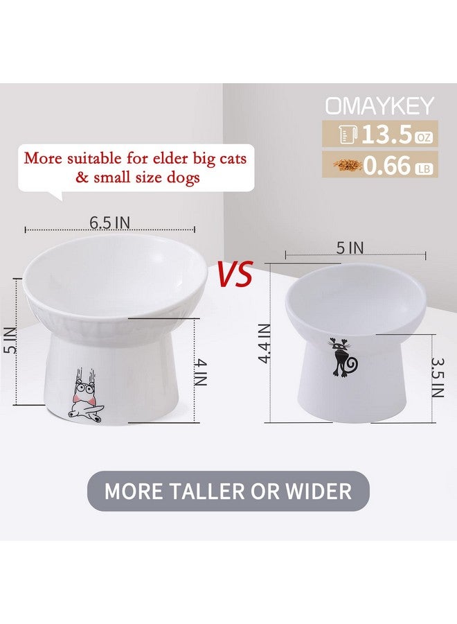 OMAYKEY 6.5 Inch Extra Wide Ceramic Raised Cat Bowl Set, Tilted Elevated Cat Bowls For Food And Water, Prevent Whisker Fatigue, Stress Free, Less Vomiting, Protect Spine, White & Grey - Image 3