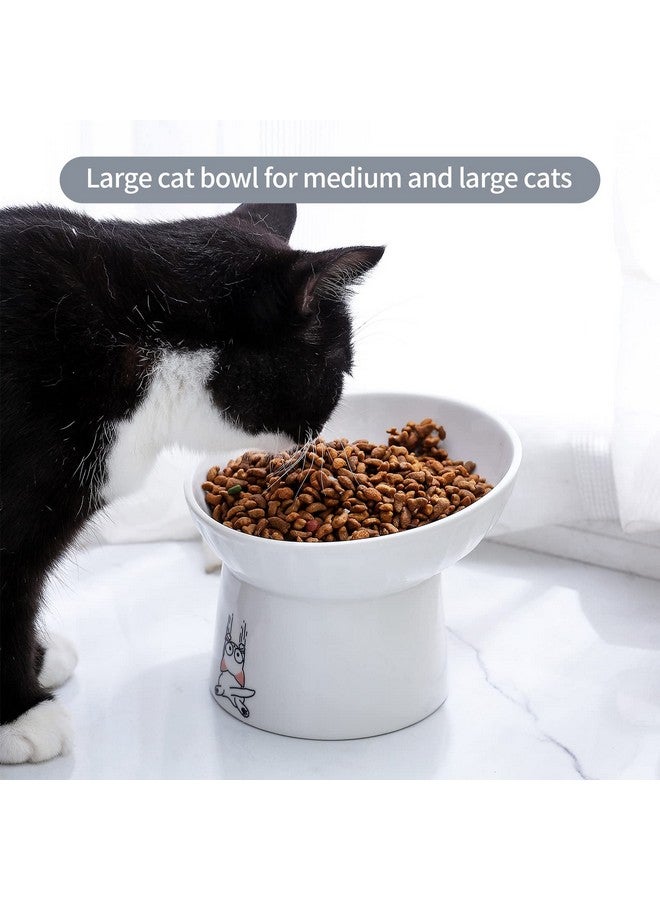 OMAYKEY 6.5 Inch Extra Wide Ceramic Raised Cat Bowl Set, Tilted Elevated Cat Bowls For Food And Water, Prevent Whisker Fatigue, Stress Free, Less Vomiting, Protect Spine, White & Grey - Image 2