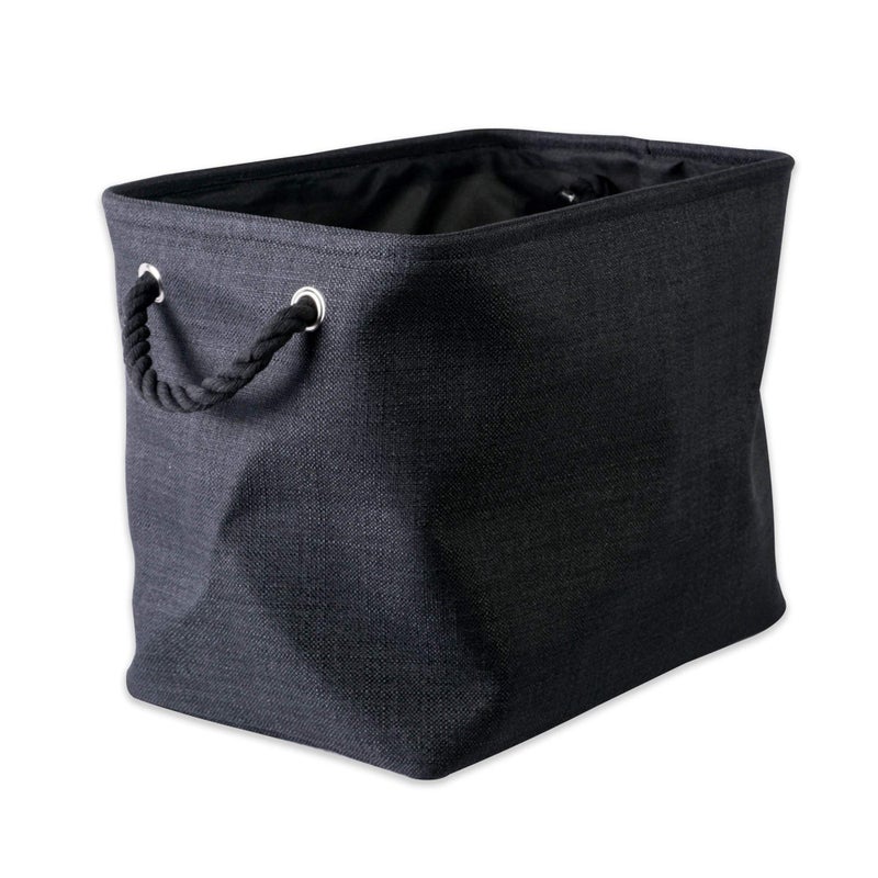 DII Collapsible Variegated Polyester Storage Bin with Cotton Handles Small Black - Image 1