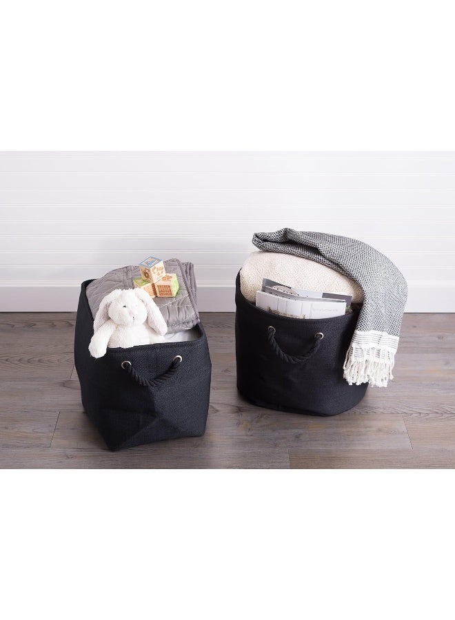 DII Collapsible Variegated Polyester Storage Bin with Cotton Handles Small Black - Image 4