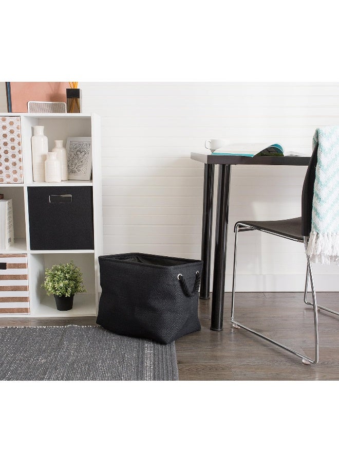 DII Collapsible Variegated Polyester Storage Bin with Cotton Handles Small Black - Image 2