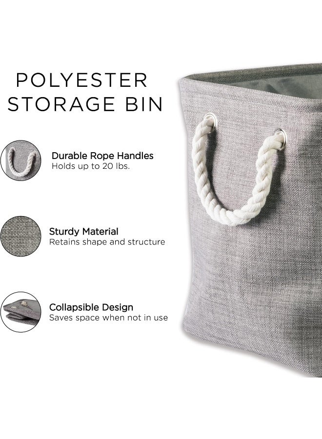 DII Collapsible Variegated Polyester Storage Bin with Cotton Handles Small Black - Image 3
