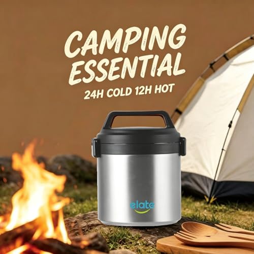 Elate 2-Quart/64oz Camp Crock Thermos for Hot/Cold Food, Wide-Mouth Thermal Container, Stainless Steel Vacuum-Insulated Jar, Portable Lunch Pot for Outdoor Adventure, Camping, Picnics, Trips, Potlucks - Image 2