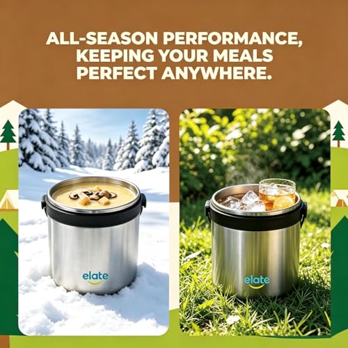 Elate 2-Quart/64oz Camp Crock Thermos for Hot/Cold Food, Wide-Mouth Thermal Container, Stainless Steel Vacuum-Insulated Jar, Portable Lunch Pot for Outdoor Adventure, Camping, Picnics, Trips, Potlucks - Image 3