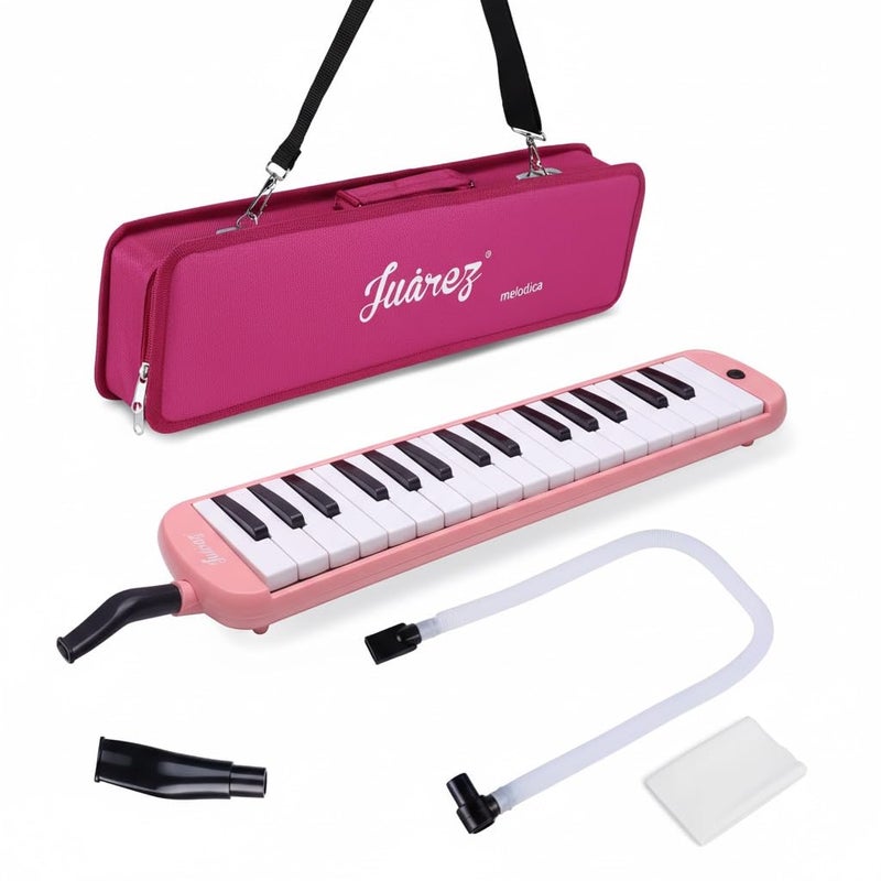 Juarez 37 Key Melodica JMLD37PK Musical Instrument Soprano Air Piano Keyboard Pianica with Carrying Bag, 1 Soft Long Tube, 1 Mouthpiece, Wipe Cloth, Pink - Image 1