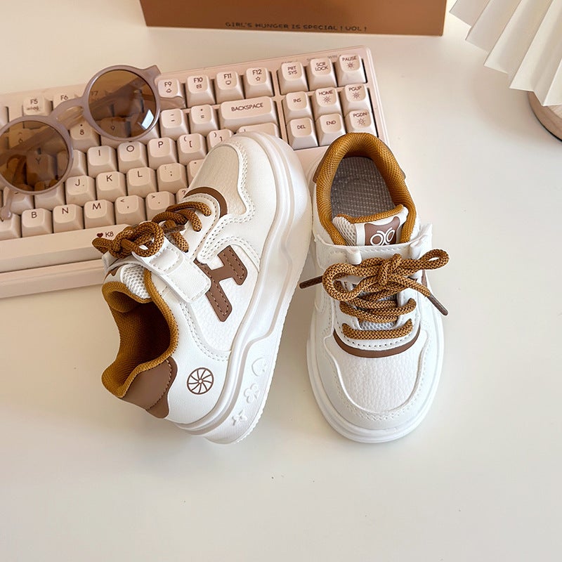 Children'S Soft-Soled Board Shoes 2025 Spring New Children'S Sneaker Primary School Students Velcro Campus Casual White Shoes - Image 5