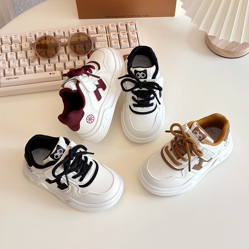 Children'S Soft-Soled Board Shoes 2025 Spring New Children'S Sneaker Primary School Students Velcro Campus Casual White Shoes - Image 2