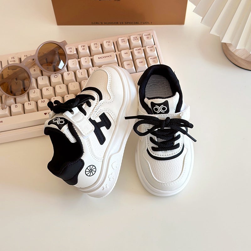 Children'S Soft-Soled Board Shoes 2025 Spring New Children'S Sneaker Primary School Students Velcro Campus Casual White Shoes - Image 3